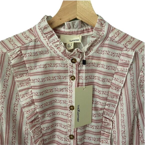 NWT The Korner Front Button Ruffle Cottage Long Sleeve Blouse in Size Small - Picture 4 of 11